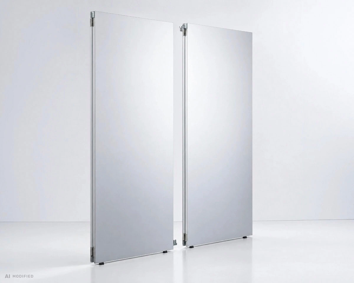 Deux modules Mila-wall autoportants avec cadre en aluminium, connecteurs et pieds réglables